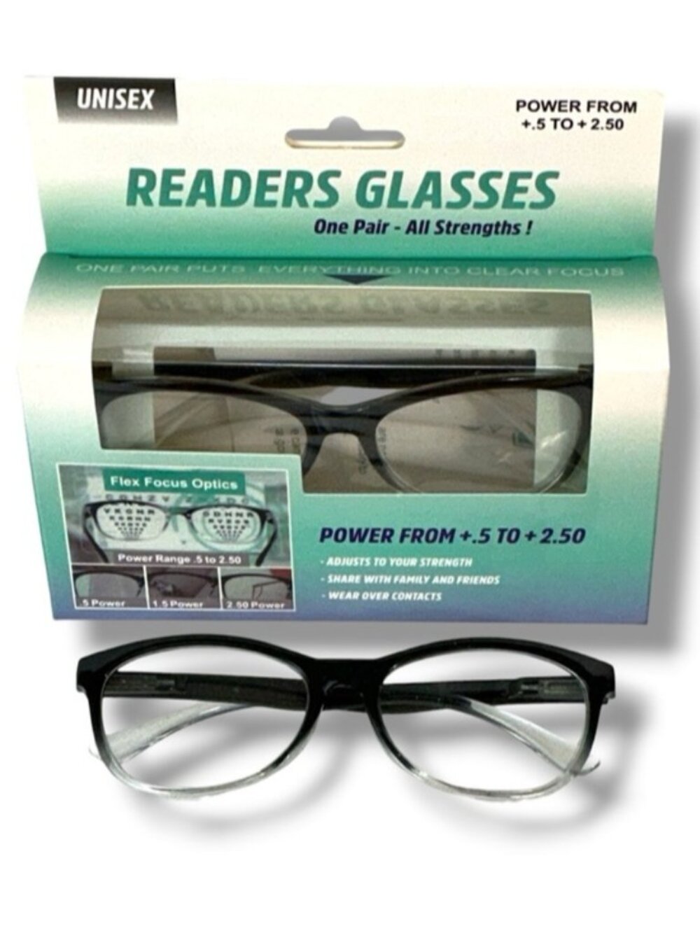 Readers 2 Pair Auto Flex Focus Magnification .5X through 2.5X Unisex Black - Picture 5 of 16